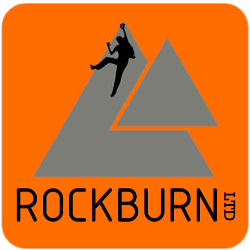 512 square version rockburn ltd company logo depicting a person bouldering climbing up 2 small offset mountains this is for indoor bouldering centre climbing centrein bridport dorset on the jurassic coast a good thing to do in bridport beaminster dorchester weymouth exeter bristol day out family time